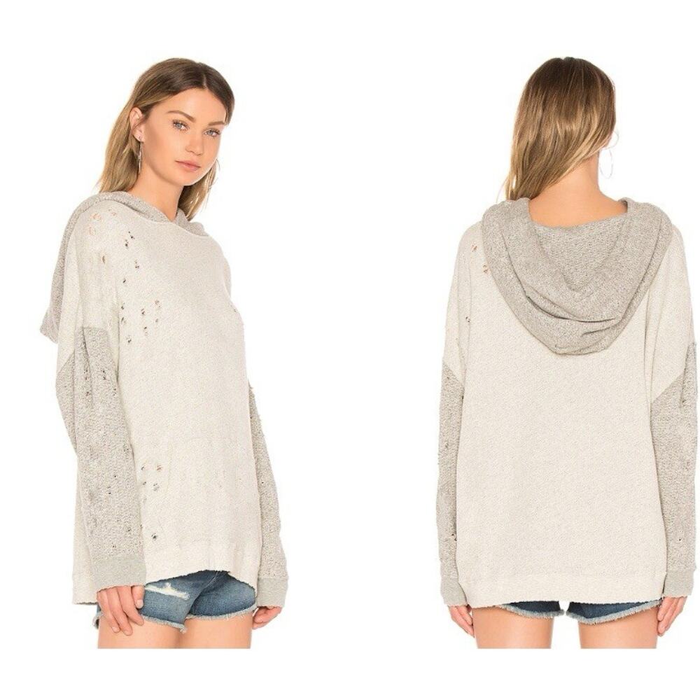 IRO Jeans Ulbrocko Distressed Hoodie in Light Grey Size S